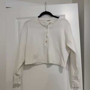 Wilfred white Henley Crop long sleeve cotton Top